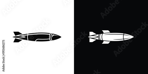 Black and white missile on contrasting backgrounds