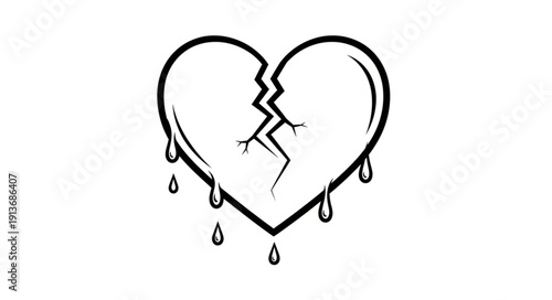 Broken Heart Symbol Dripping Tears Illustration.