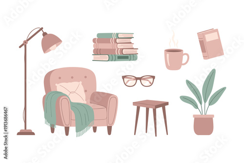 Cozy reading nook with chair, books, and coffee cup for relaxation