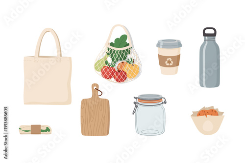 Activity with reusable bags and containers for shopping