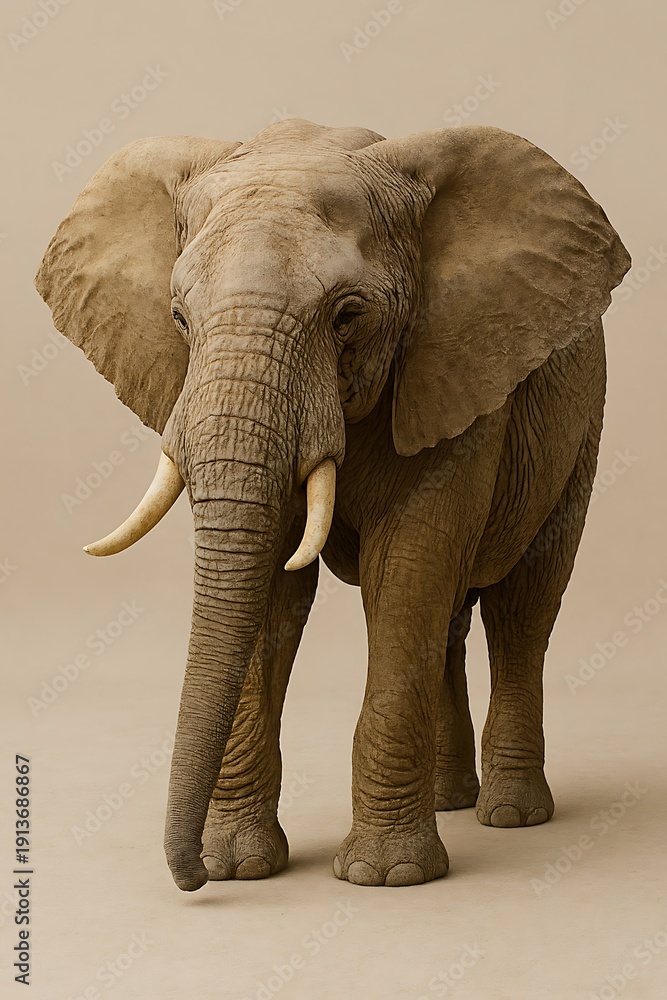Obraz premium A majestic elephant standing alone in a serene environment viewed from the front