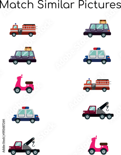 Match the Similar Vehicle Icons Activity – Colorful Vector Worksheet for Kids