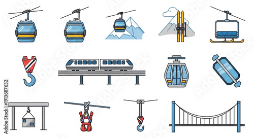 Collection of transportation and industrial icons.