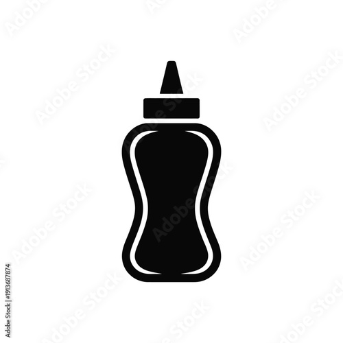 Black Ketchup Bottle Outline with White Border condiment