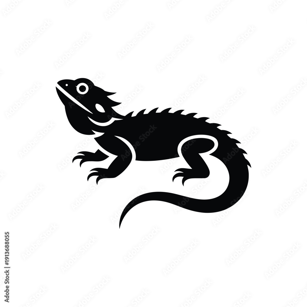Fototapeta premium Black Silhouette of a Lizard on White Background reptile