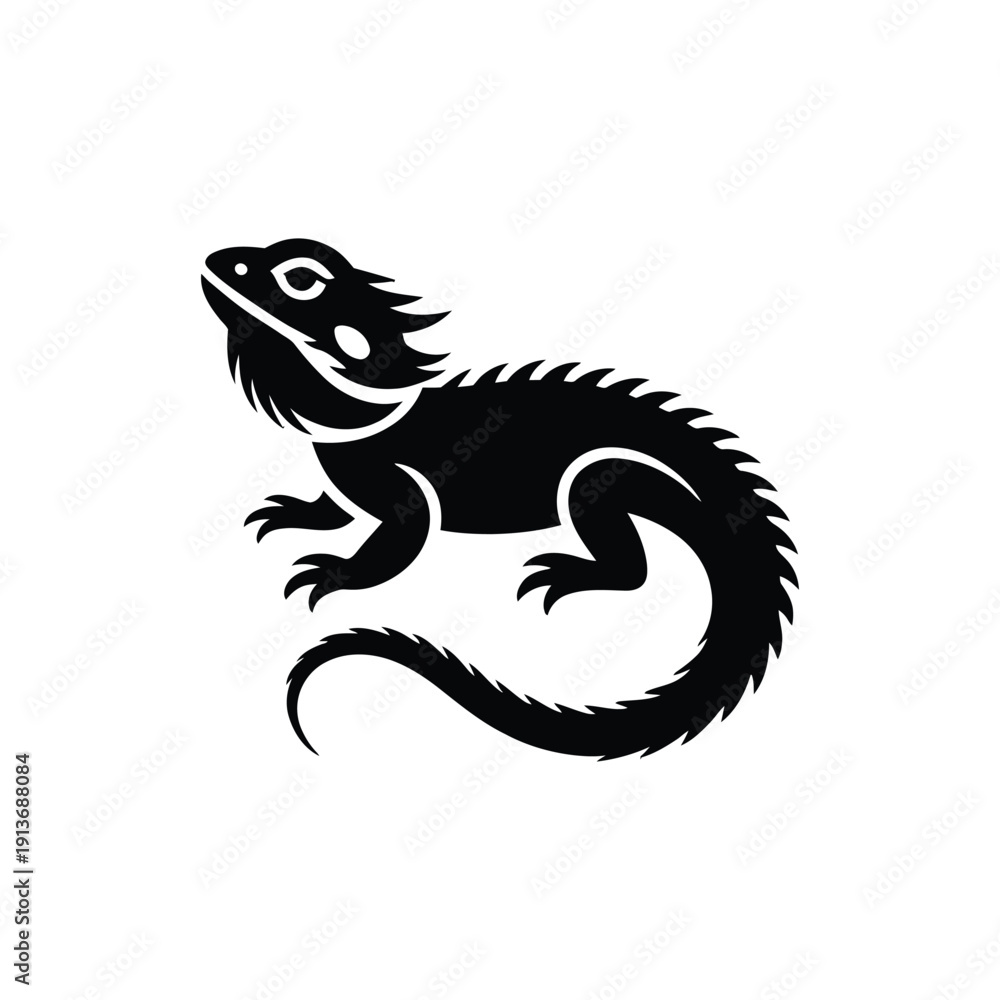Fototapeta premium Black Silhouette of a Spiky Lizard Reptile
