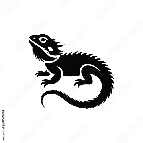 Black Silhouette of a Spiky Lizard Reptile
