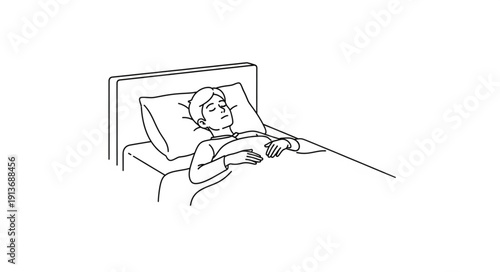 Person lying in bed with thermometer in mouth.