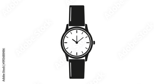 Classic Wristwatch with Black Leather Strap Isolated.