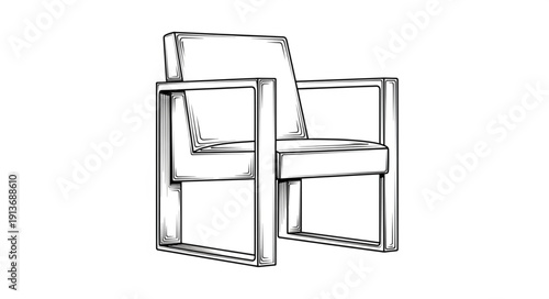 Modern Armchair Sketch Drawing Furniture Design.