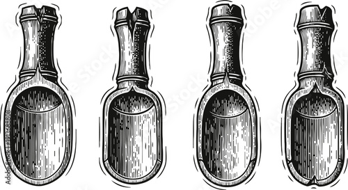 Vintage wooden spoons set handmade rustic kitchenware illustration antique carved utensils collection