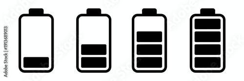 Four battery icons with different charge levels on white background