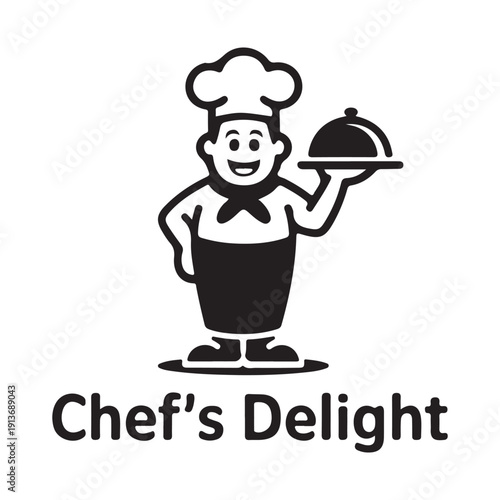 Chef's Delight: Smiling Chef Holding Food Cloche