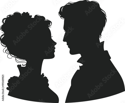 Romantic couple face to face silhouette man and woman profile love relationship concept flat vector illustration isolated background
