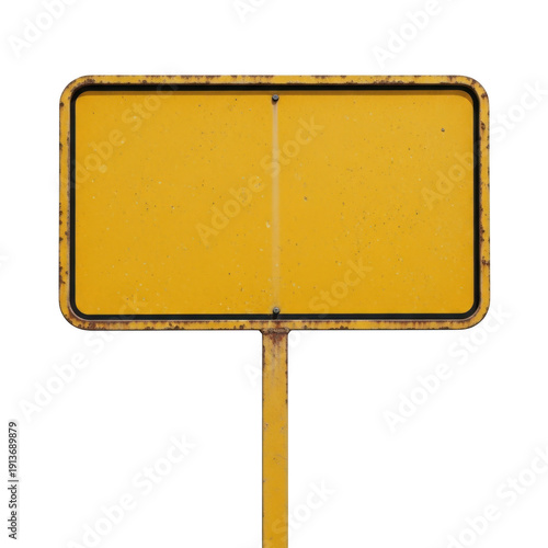 Blank yellow road sign isolated on transparent background