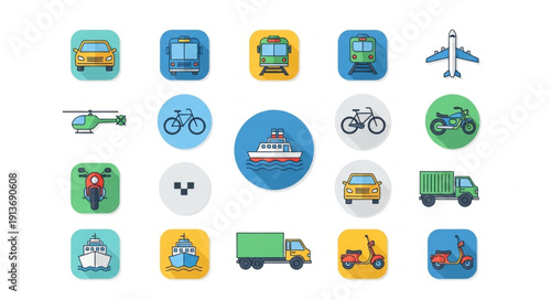 Collection of transportation icons in flat design style.