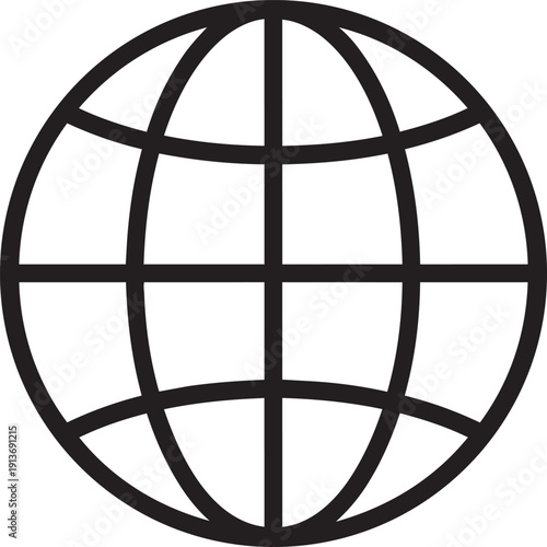Digital world globe icon with latitude and longitude grid lines representing internet connection