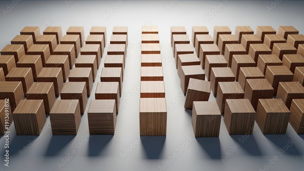 Obraz premium Rows of wooden blocks arranged in a pattern on a white surface
