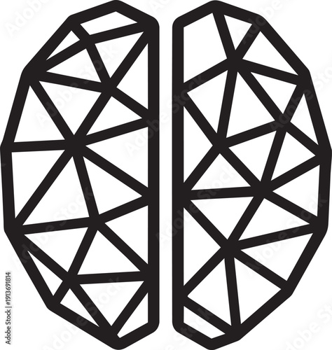 Geometric polygon brain icon showing abstract neural network connections in low poly style