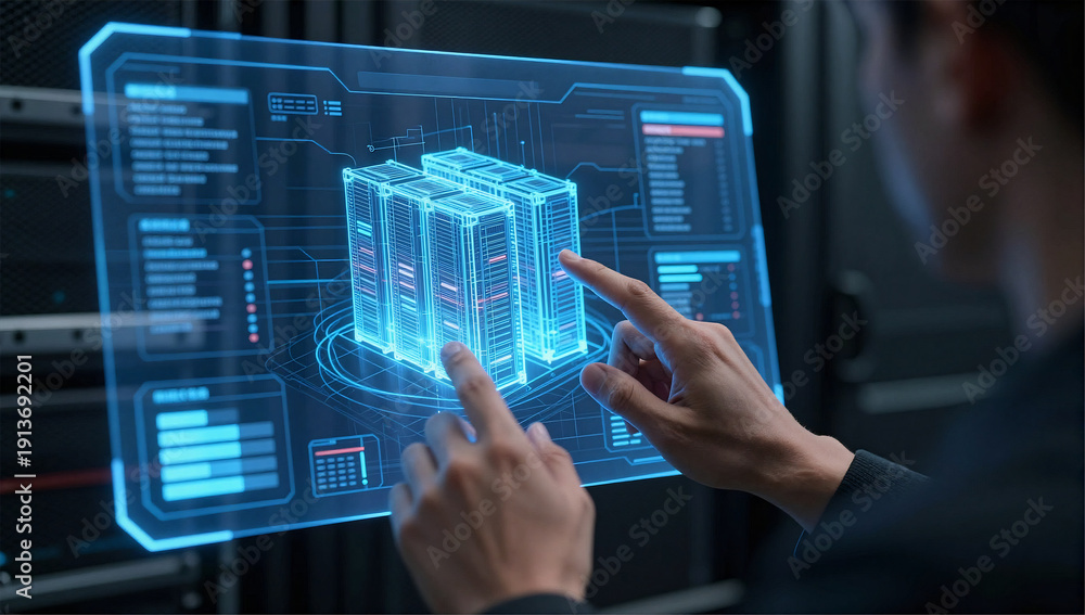 Fototapeta premium Holographic AI Cluster Management Interface (16:9)