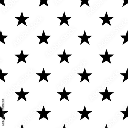 A black and white islamic pattern featuring evenly spaced stars on a white background