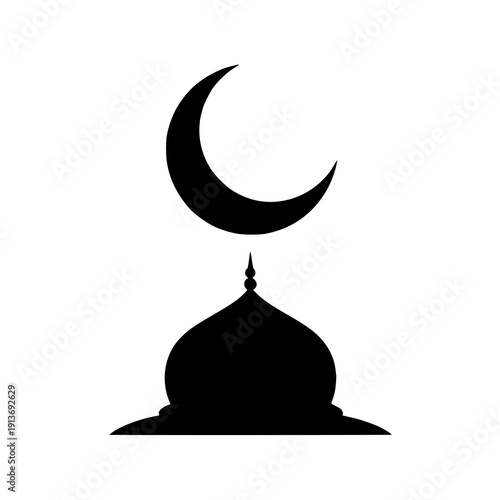 Elegant silhouette of a islamic crescent moon atop a mosque dome with a finial