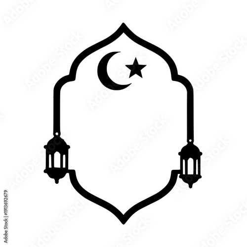Elegant islamic lantern design with crescent moon and star motifs