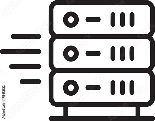 Server rack unit icon with multiple indicators and switches for data center concept