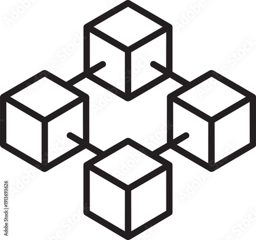 Blockchain technology icon with connected cubic blocks representing distributed ledger system