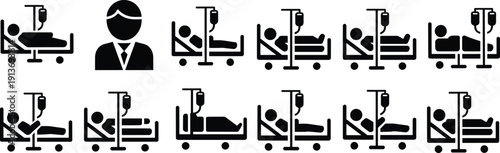 Medical Icon Set Featuring Black Hand Silhouettes with Pain Points for Arthritis Joint Inflammation Carpal Tunnel Syndrome Nerve Damage Surgery and Orthopedic Healthcare Design Concepts