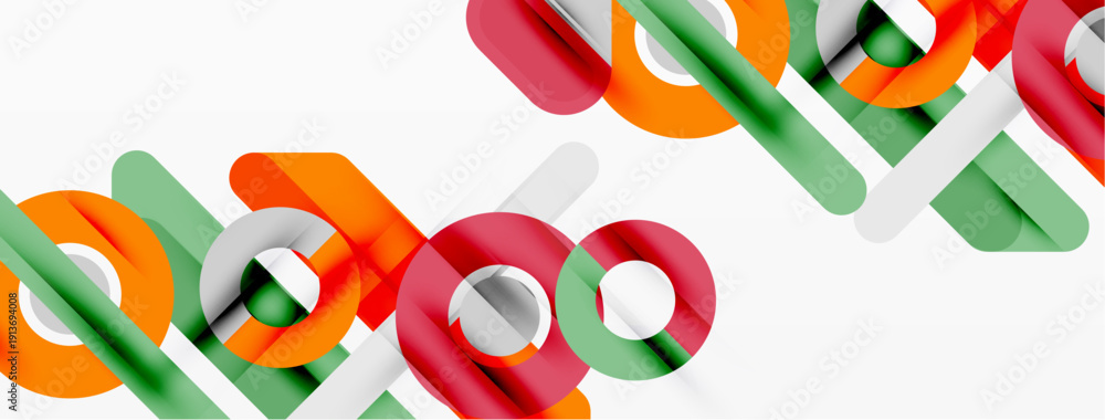 Fototapeta premium Abstract geometric shapes overlap, creating vibrant colorful pattern. Minimalist design with rounded rectangles, modern aesthetic.