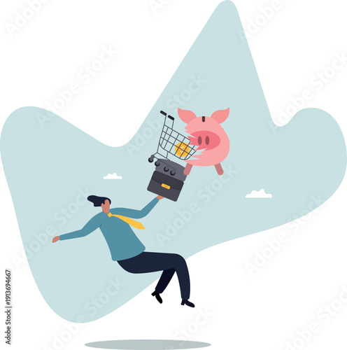 Overspending on shopping online causing debt, poverty, losing money or impact savings, over budget or financial failure .human life and situation.