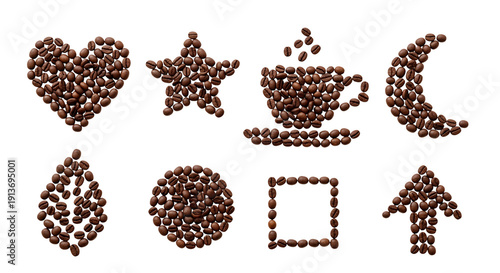 Coffee Bean Shapes Collection on Transparent Background