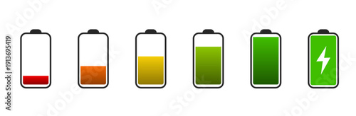 Set of battery icon design. Battery symbol collection on white background

