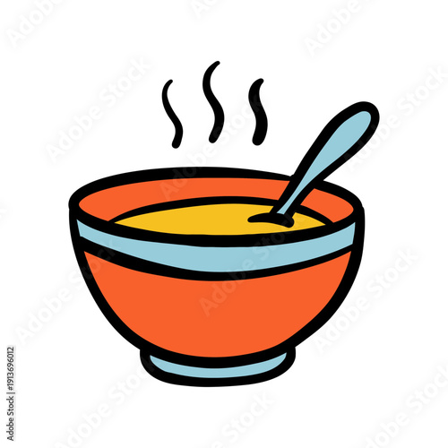 Cartoon Soup Bowl - flat vector style, usecase: menu, app icon, blog image, minimal background