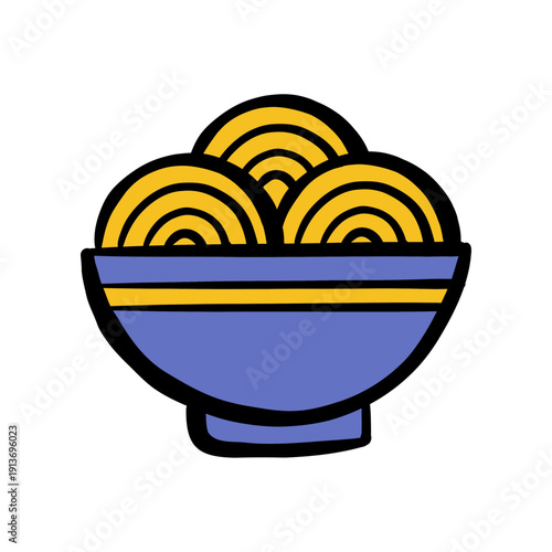Cartoon ramen bowl vector - flat design with bold outlines, use as a food icon for websites, apps, menus, branding