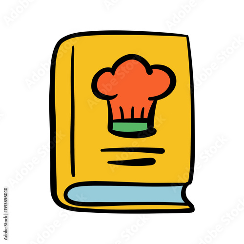 Cartoon vector cookbook cover with chef hat - playful illustration for recipes, cooking apps, kitchen branding
