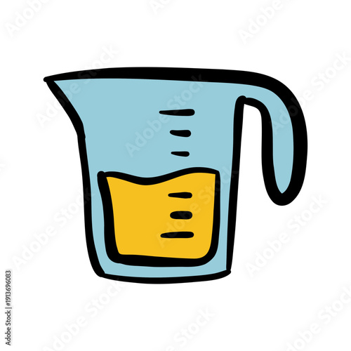 Hand-drawn cartoon measuring cup illustration for cooking and recipe use (no background)