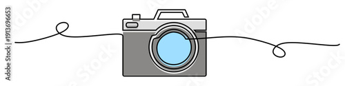 Editable continuous one line drawing camera vector for elegant photo branding. Ideal for minimalist photography logos and sleek creative blogs. Symbolizes fluid artistic vision and capturing moments.