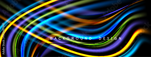 Abstract colorful lines create dynamic background. Bright curves flow, forming modern design element. Vivid gradients enhance visual impact.