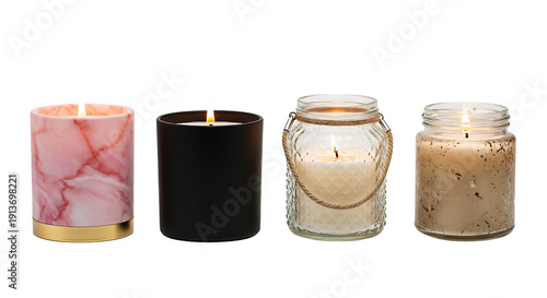 Collection of Four Scented Candles in Diverse Jars