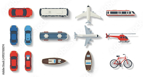 Collection of various transportation vehicles and modes of travel.