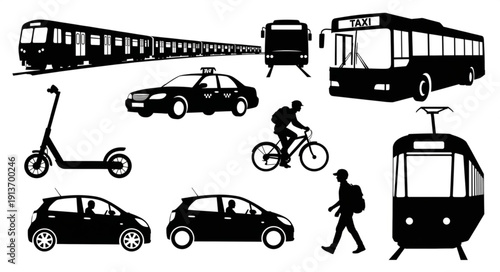 Collection of various transportation vehicles and modes of travel.