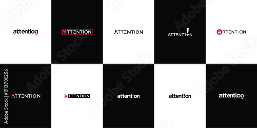 Attention typography emphasis illustration logo set collection with clean minimal style vector logo, representing focus, highlight, and communication concept.