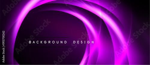 Abstract purple neon waves. Dark background creates dynamic visual effect. Modern design element for digital projects.