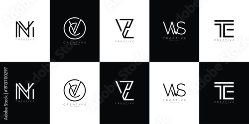 Geometric initial combination logo set collection with clean minimal style vector logo, merging two characters into a balanced modern design system.