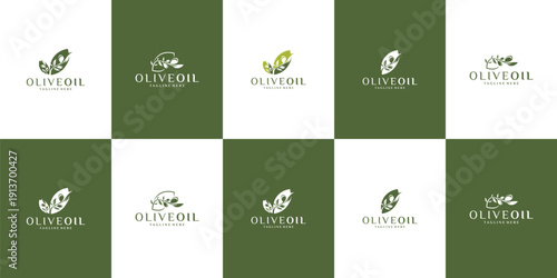 Olive oil natural product illustration logo set collection with clean minimal style vector logo, representing organic food, health, and Mediterranean concept.