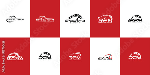 RPM speed meter symbol illustration logo set collection with clean minimal style vector logo, representing rotation, performance, and mechanical measurement concept.