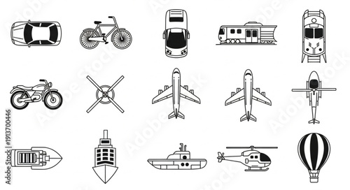 Collection of various transportation vehicles and modes of travel.