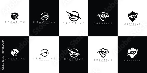 Eagle eye sharp vision illustration logo set collection with clean minimal style vector logo, representing focus, strength, and precision concept.